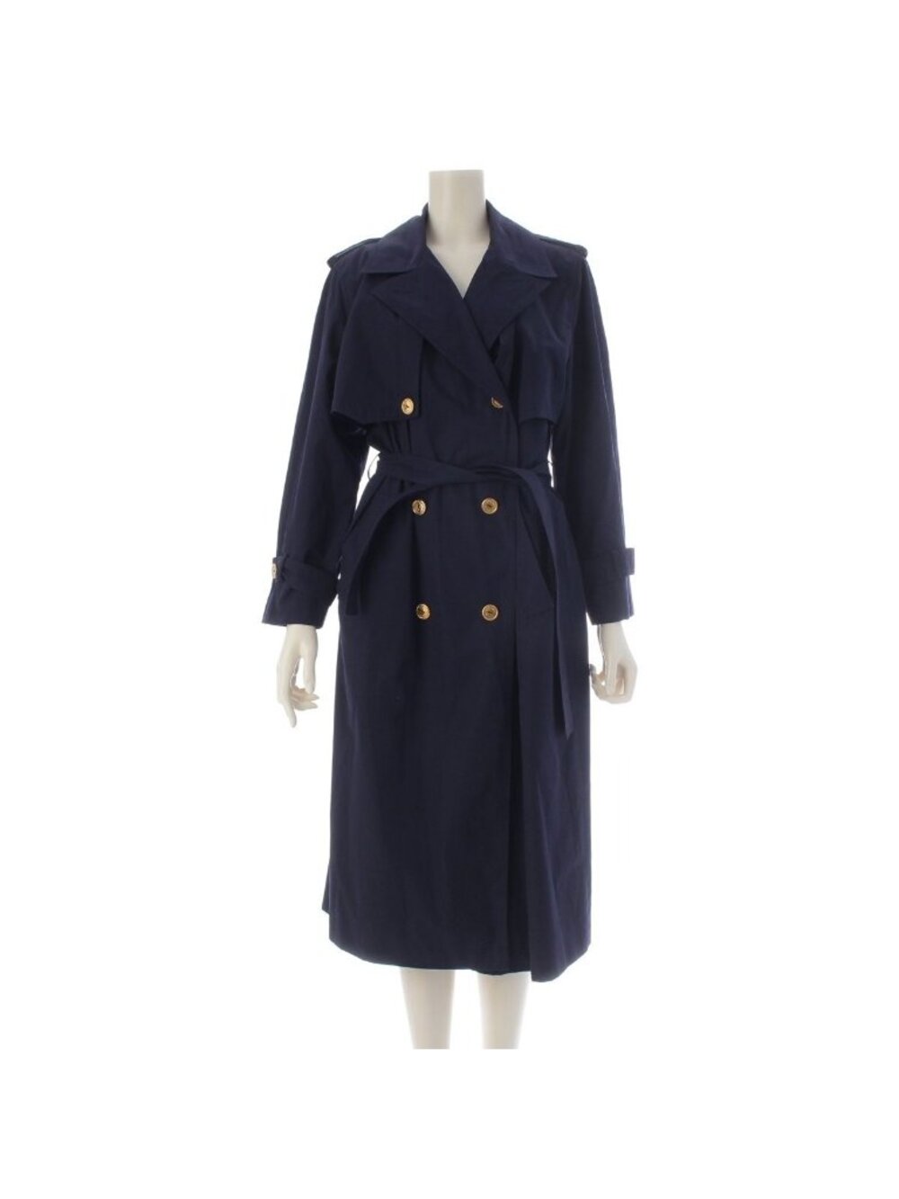 Celine Vintage Logo Button Trench Coat Navy